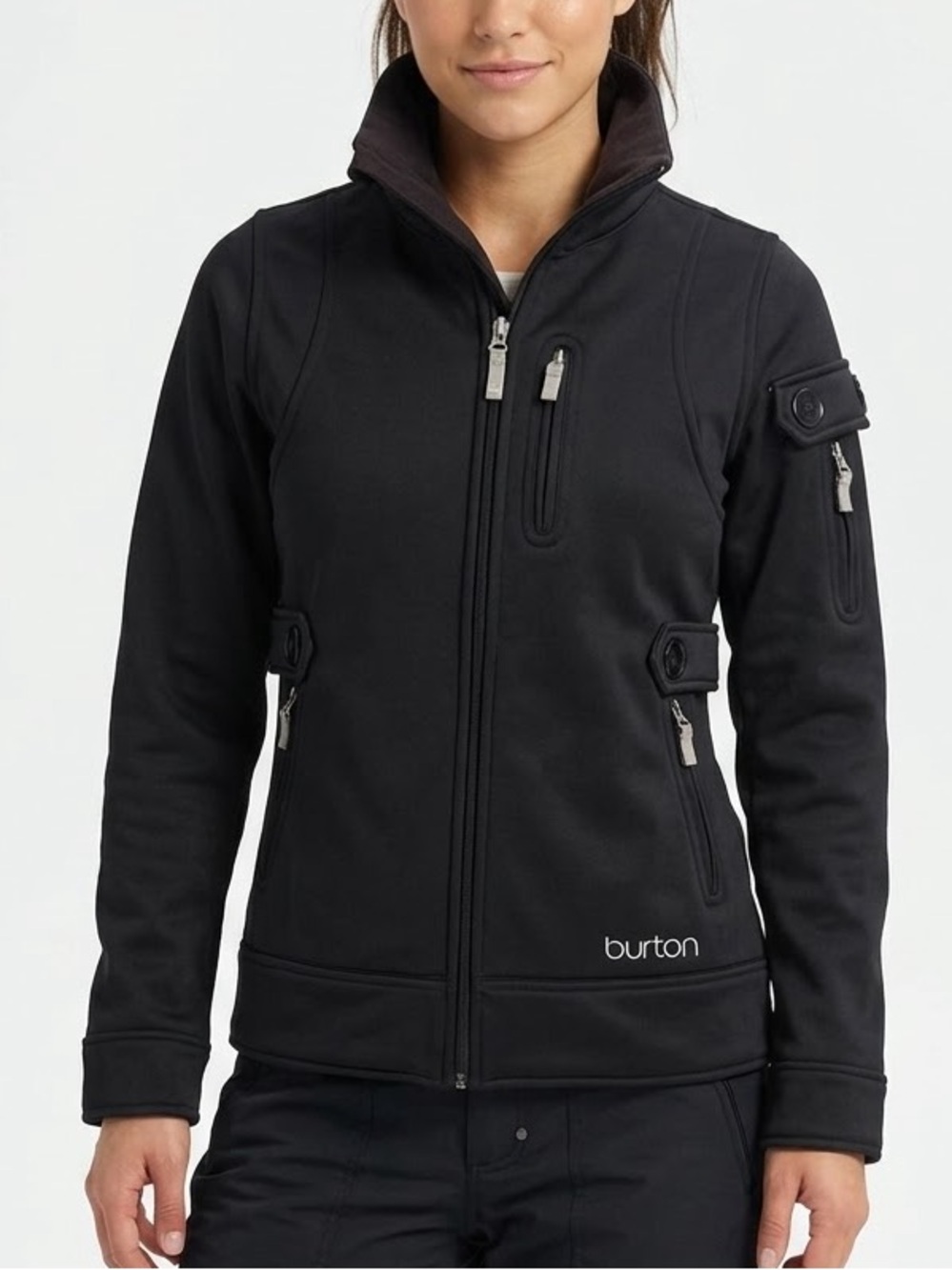Burton Dryride Black Womens Fitted Ski Snow Jacket Size XS Full Zip Fleece Lined